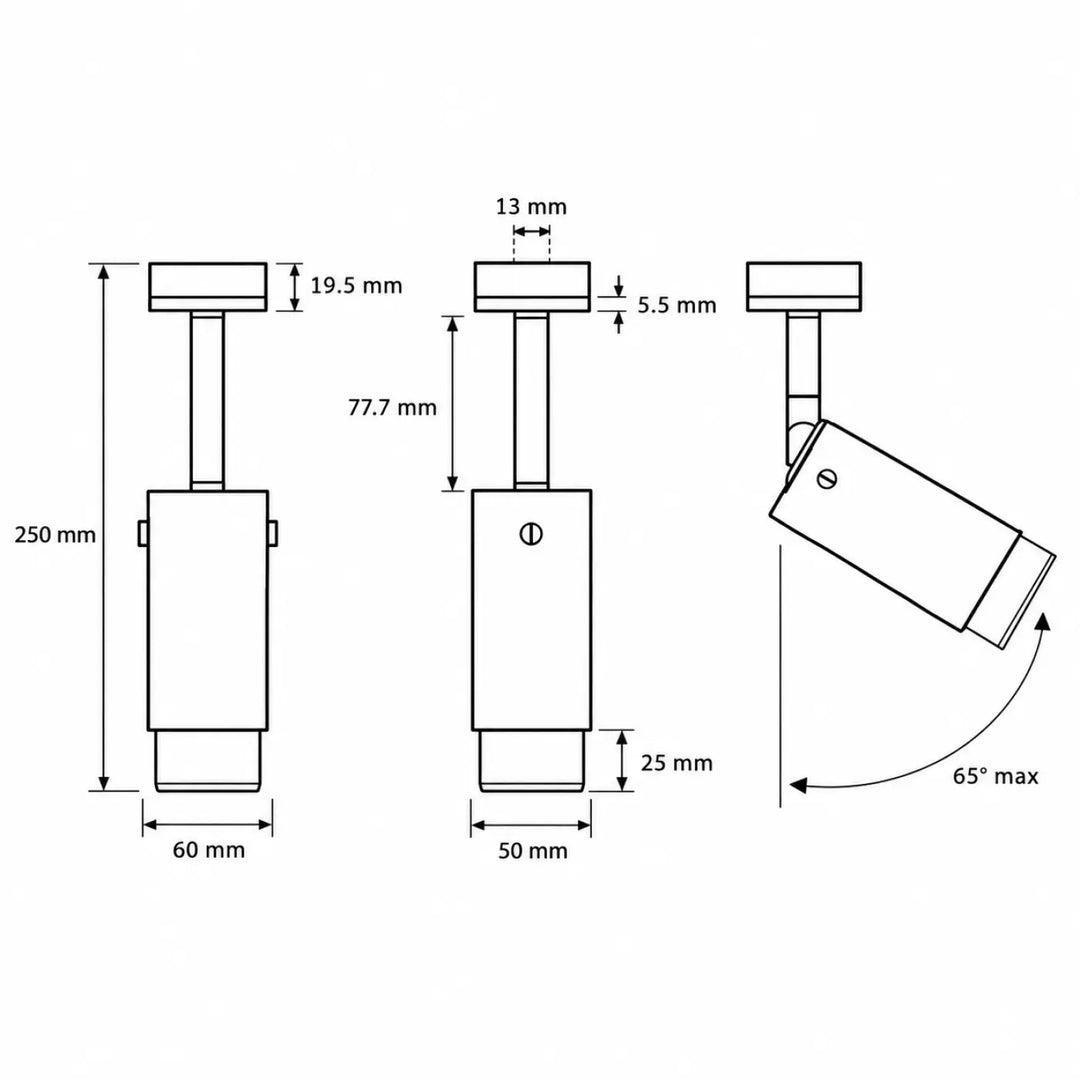 Spot orientable exhaust en aluminium thermolaqué avec gravure alignée et design rectangulaire ajustable pour installation précise