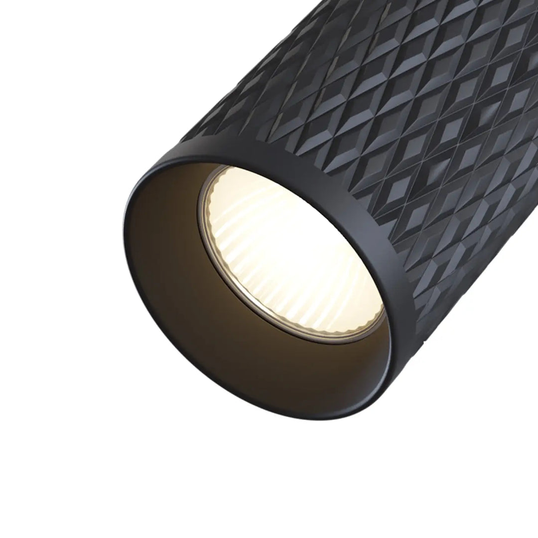 Spot orientable focus design noir avec tête texturée diamantée et ampoule led striée intégrée