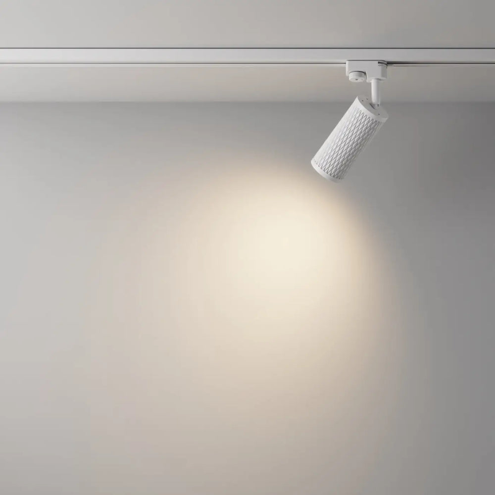 Spot orientable focus design blanc avec tête texturée en motif tressé pour un éclairage moderne et élégant