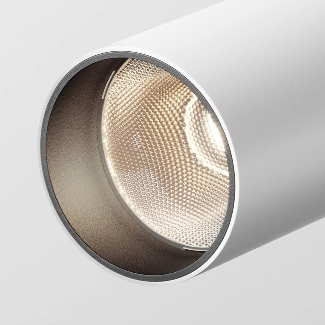 Spot focus led tête cylindrique blanc avec diffuseur alvéolé mettalique pour éclairage daccent dimmable