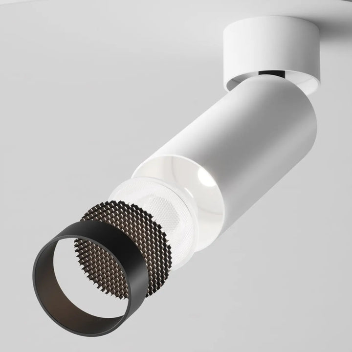Spot focus led éclairage d’accent avec tête cylindrique blanche et lentille réglable noire mate version dimmable