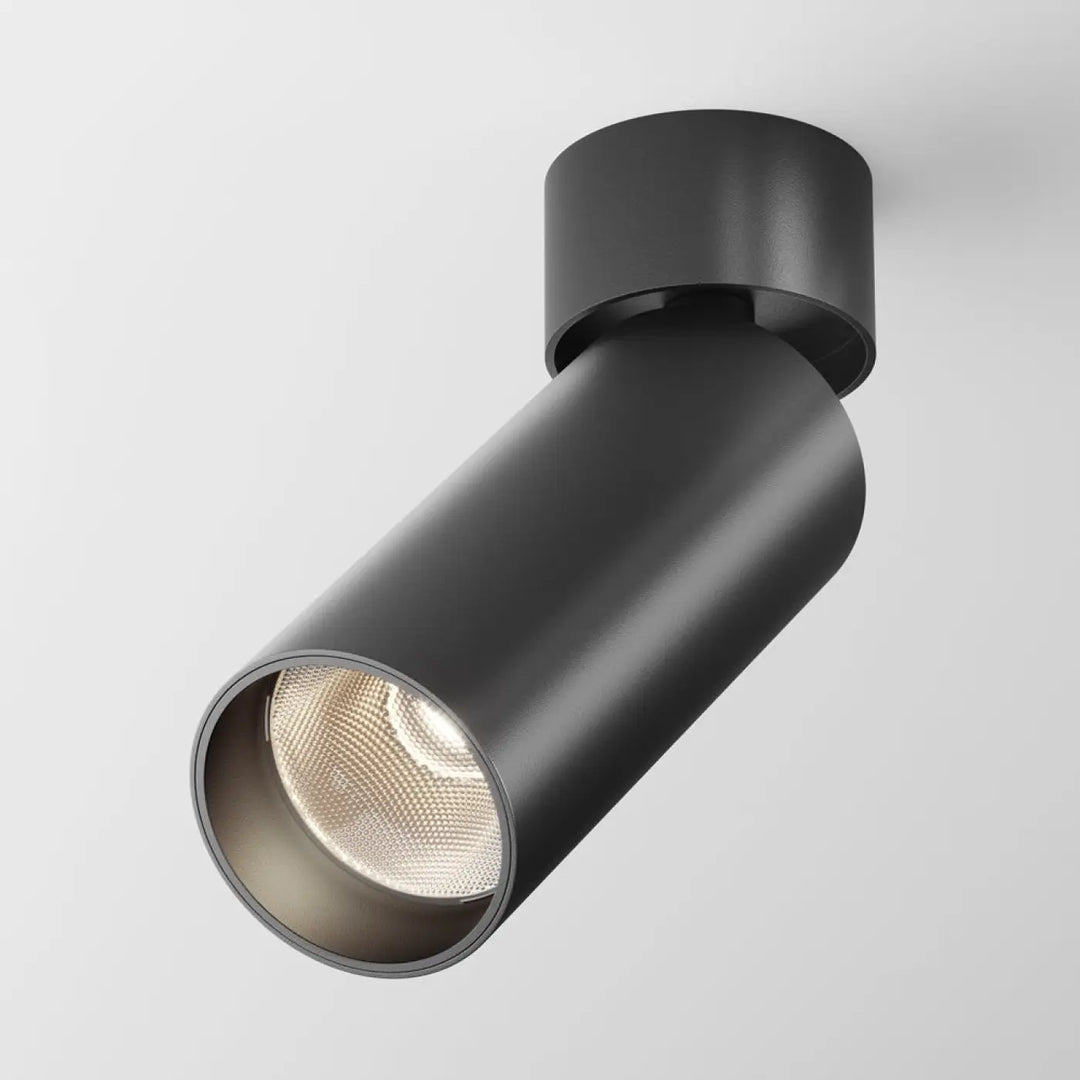 Spot focus led orientable en version dimmable avec tête cylindrique noire mate pour éclairage d’accent moderne