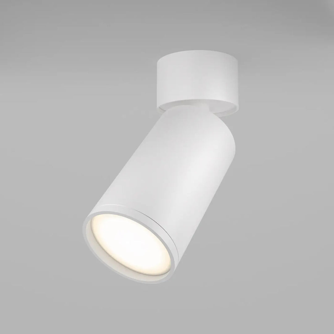 Spot focus orientable blanc cylindrique avec finition mate et tête réglable pour éclairage ciblé
