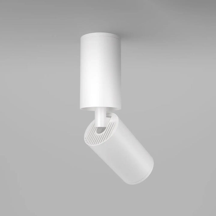 Spot orientable blanc tige fine avec tête cylindrique en verre dépoli pour éclairage directionnel sur tige