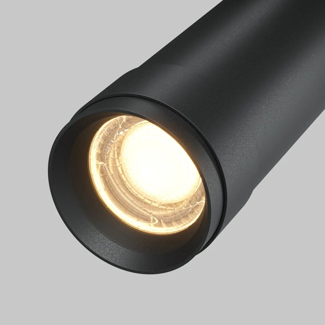 Spot focus zoom cylindrique noir avec led chaude et faisceau réglable pour éclairage orientable intérieur
