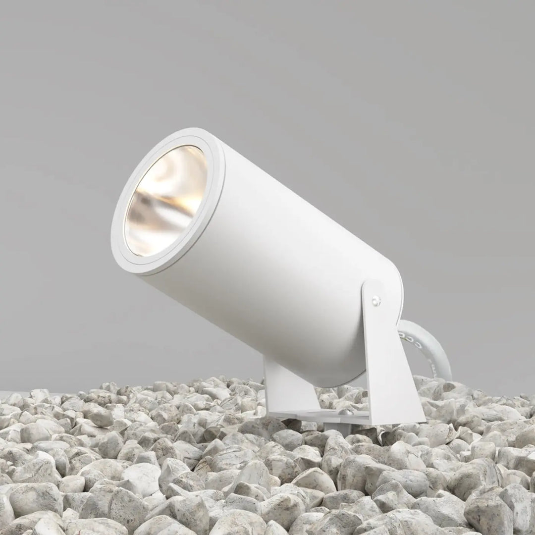 Spot piquet extérieur blanc cylindrique avec tête orientable et réflecteur intérieur métallique par bern