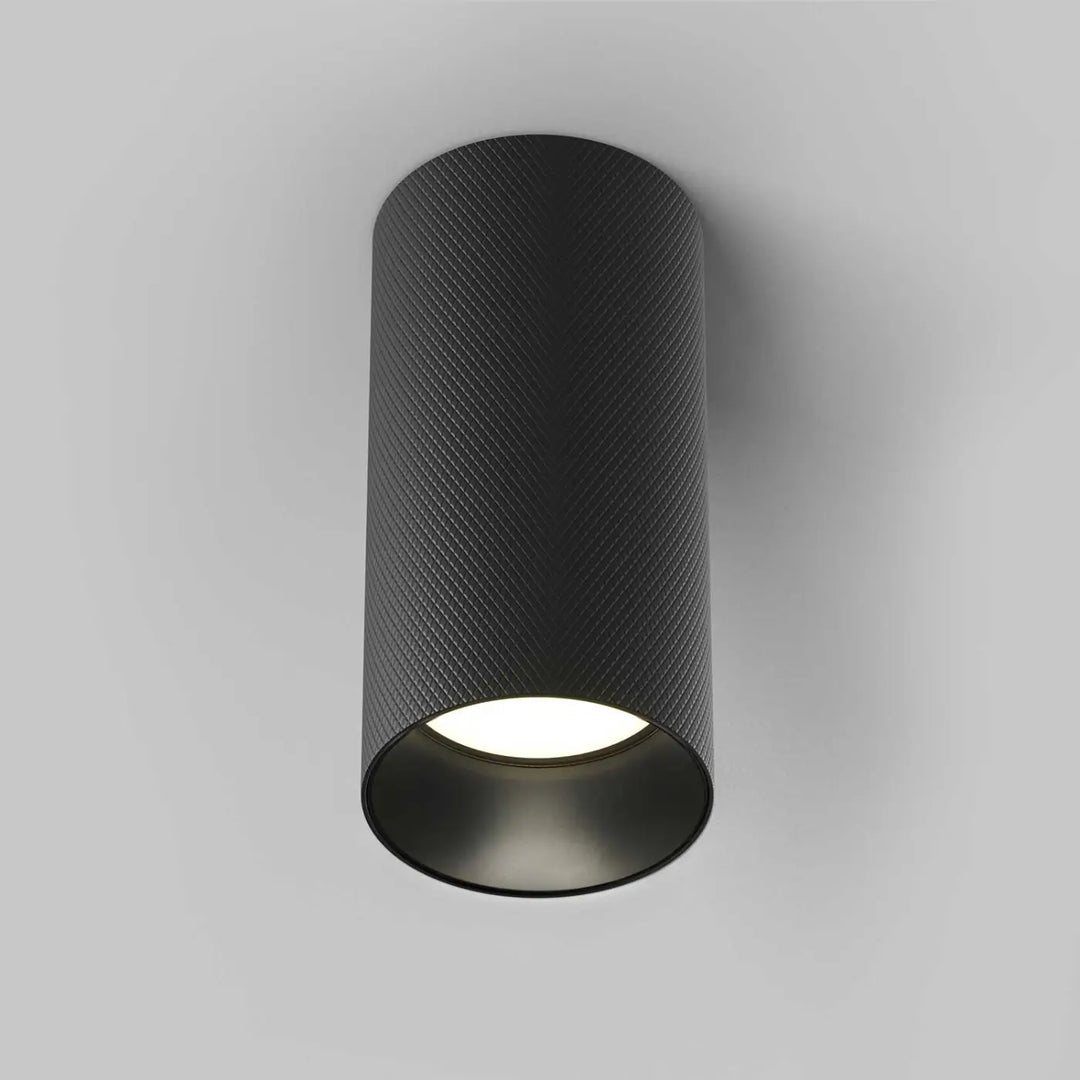 Spot artisan noir cylindrique en aluminium texturé avec culot gu10 pour faux plafond encastré