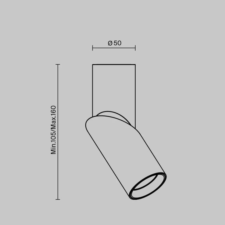 Minimalist spot dafne saillie led cylindrique en aluminium noir avec design moderne et marquages dimensionnels précis