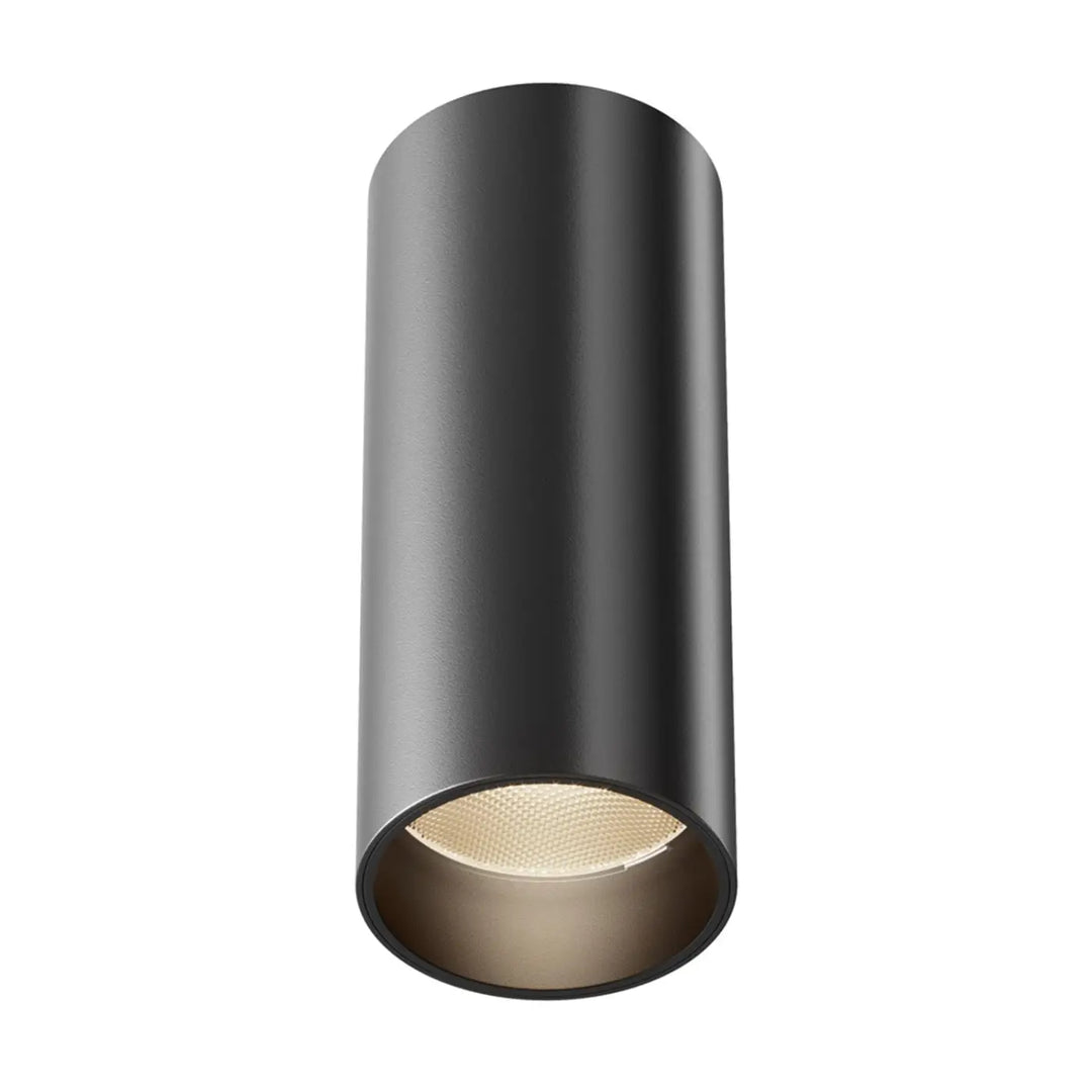 Spot focus led cylindre noir mat avec led intégrée dorée texturée version dimmable pour éclairage encastré