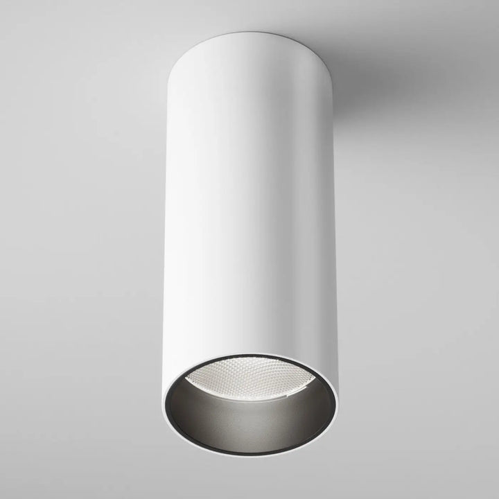 Spot focus led cylindre encastré blanc mat avec led intégrée texturée argentée version dimmable