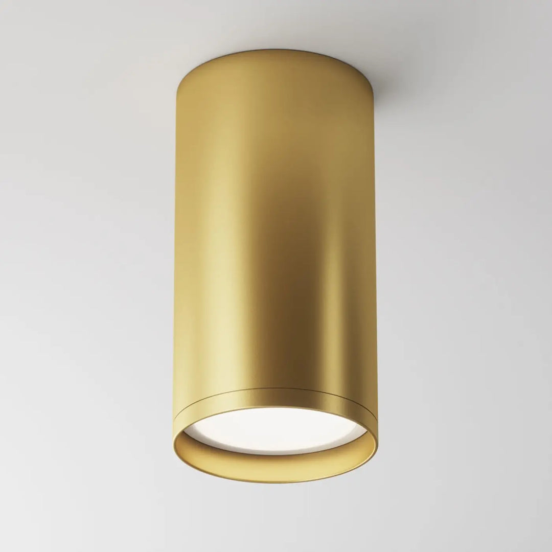 Spot focus s compact petit cylindre en métal doré avec lumière dirigée blanche circulaire au plafond