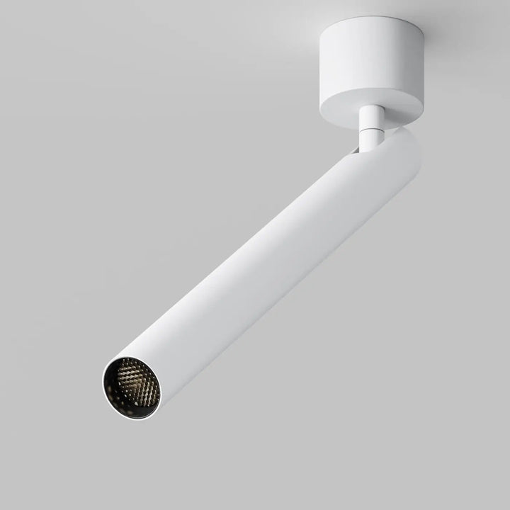 Spot focus t led tube ultra-fin blanc avec diffuseur en maille noire base ronde design minimaliste