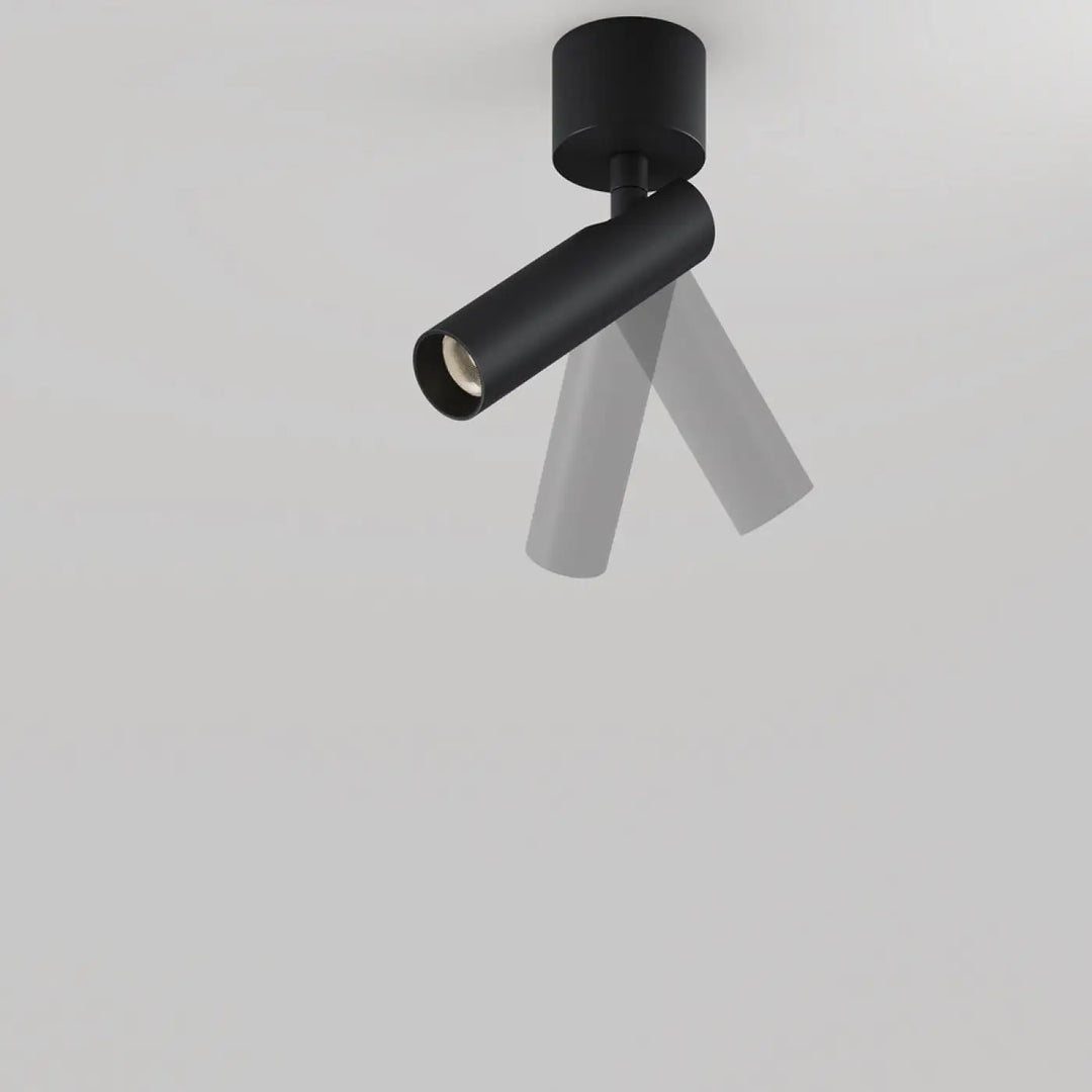 Spot tube ultra-fin focus t led noir cylindrique avec diffuseur en verre givré et base ronde ajustable