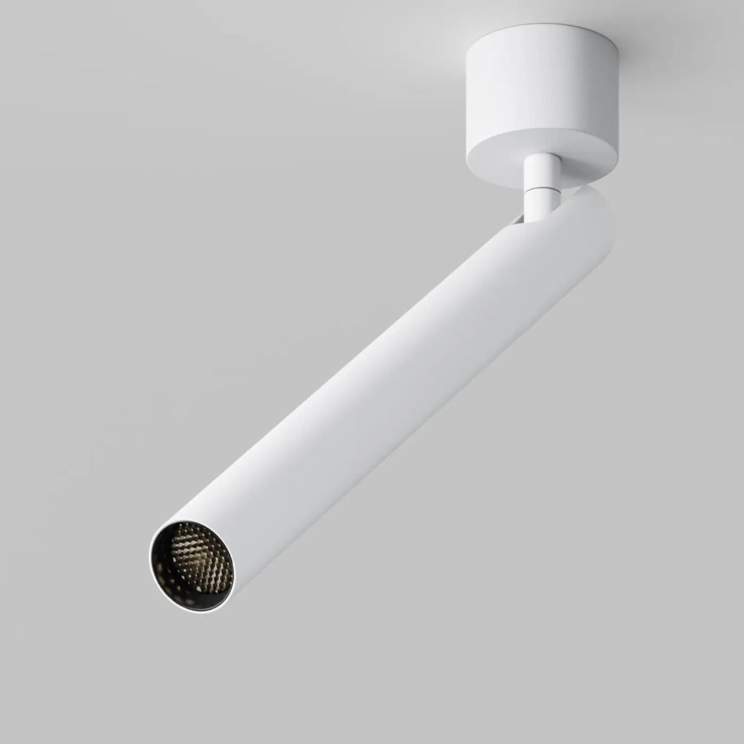 Spot focus t led tube ultra-fin blanc avec diffuseur maillé noir design minimaliste et base ronde élégante