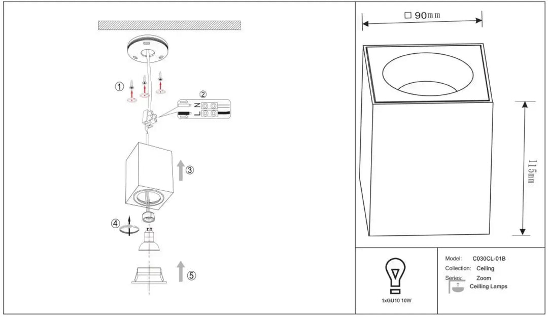 Le spot zoom c03qc-01b est un lampadaire de plafond carré en volume carré en matériau blanc et design épuré