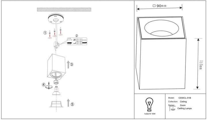Le spot zoom c03qc-01b est un lampadaire de plafond carré en volume carré en matériau blanc et design épuré