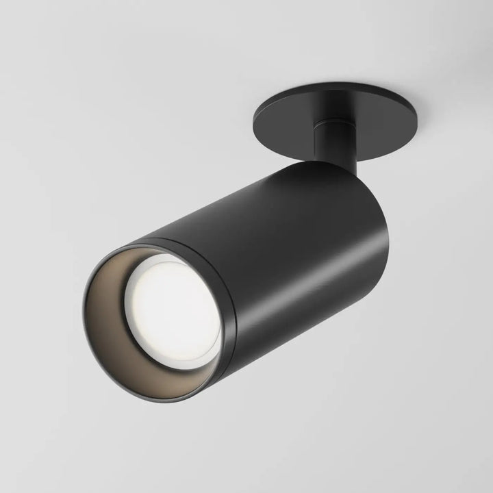 Spot focus long cylindre orientable noir mat semi-encastré avec tête ajustable pour éclairage ciblé