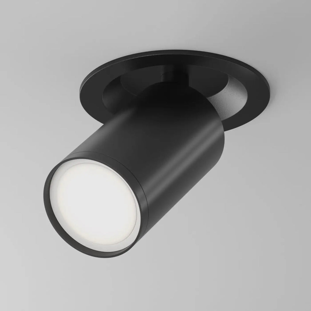 Spot semi-encastré focus noir avec tête orientable et ampoule gu10 diffuseur blanc satiné mat
