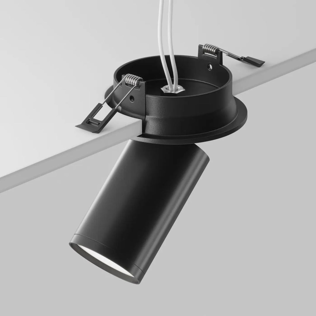 Spot semi-encastré focus noire avec tête orientable et ampoule gu10 design cylindrique mat