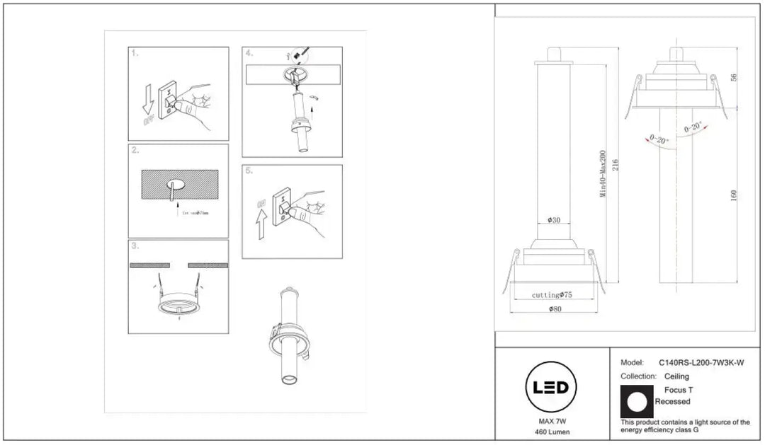 Spot | focus t led ceiling light tube fin orientable with sleek design and frosted glass diffuser