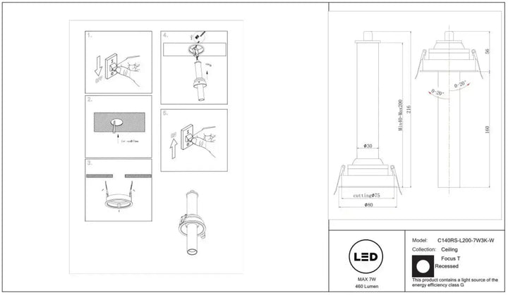 Spot | focus t led ceiling light tube fin orientable with sleek design and frosted glass diffuser