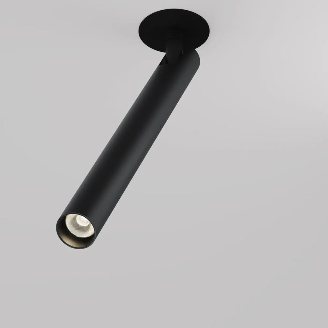 Spot semi-encastré focus tube ultra-fin noir mat avec led intégrée et angle réglable pour un éclairage précis