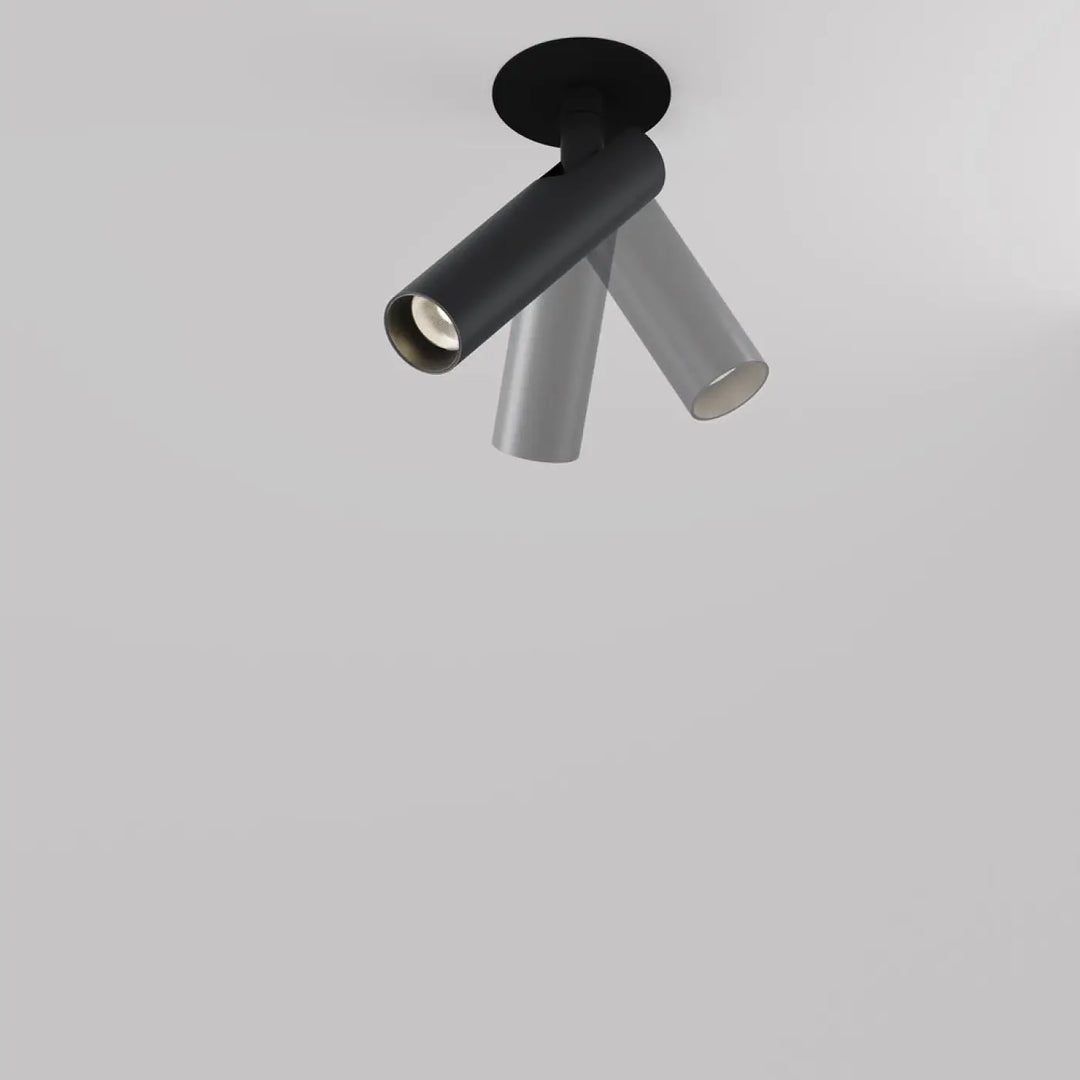 Spot semi-encastré focus noir et gris avec bras cylindriques modernes tube ultra-fin led intégrée
