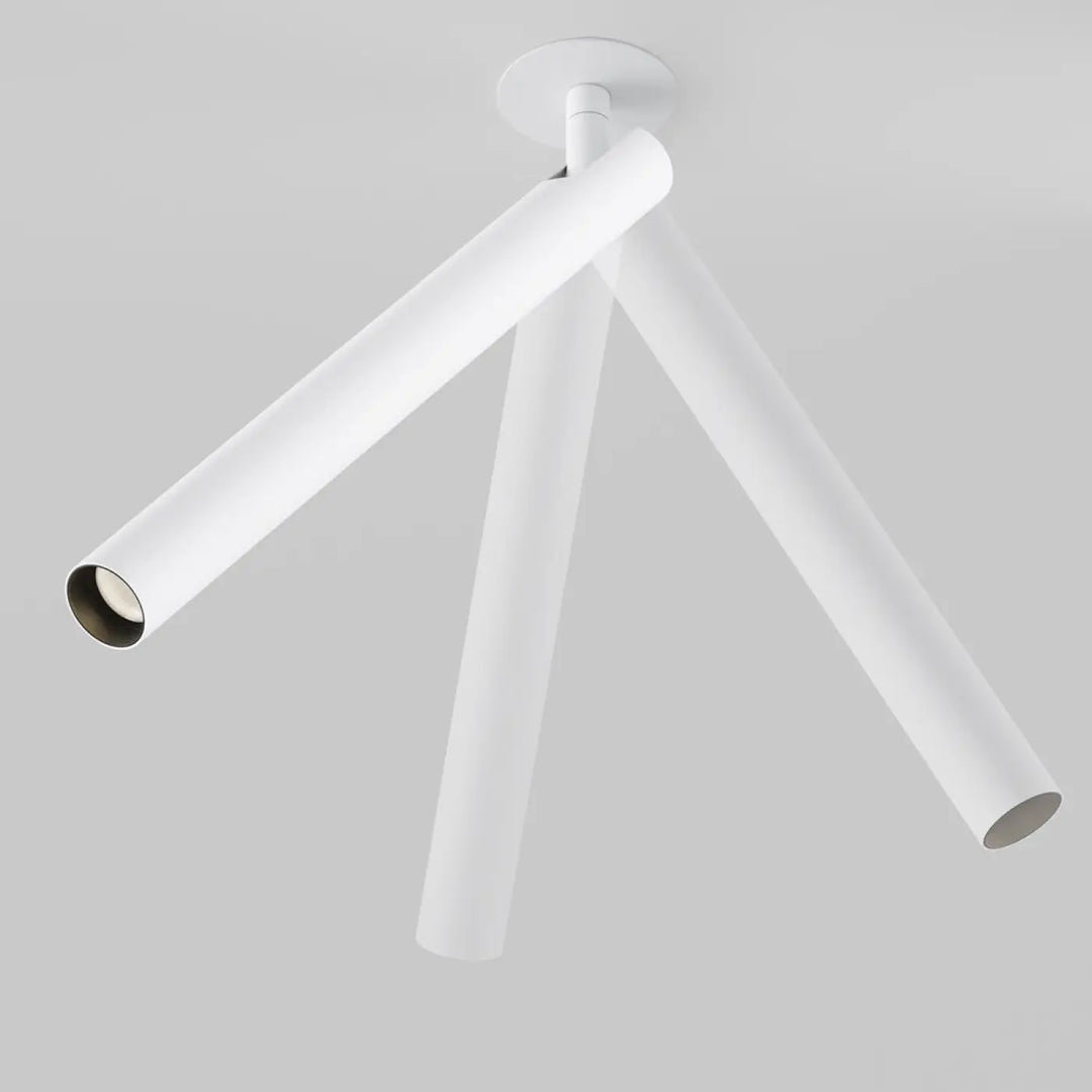 Spot semi-encastré focus led intégrée blanc avec trois bras cylindriques tube ultra-fin en aluminium moderne
