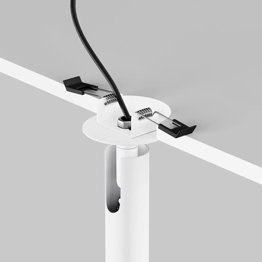 Spot semi-encastré focus tube ultra-fin blanc avec led intégrée et clips noirs pour câble suspendu