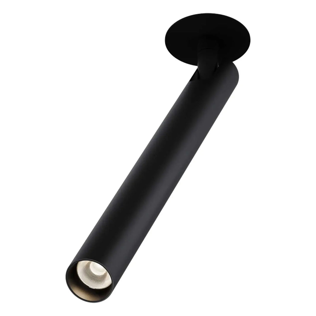 Spot semi-encastré focus noir cylindrique avec led intégrée visible et finition mate tube ultra-fin