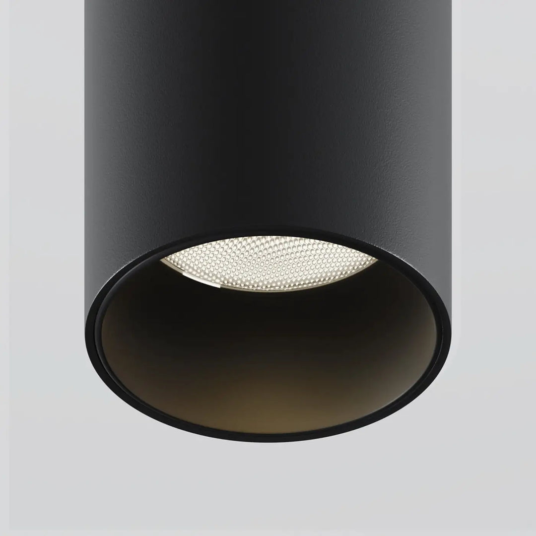 Spot semi-encastré focus noir cylindrique avec led intégrée et diffuseur alvéolé en finition mate tube ultra-fin