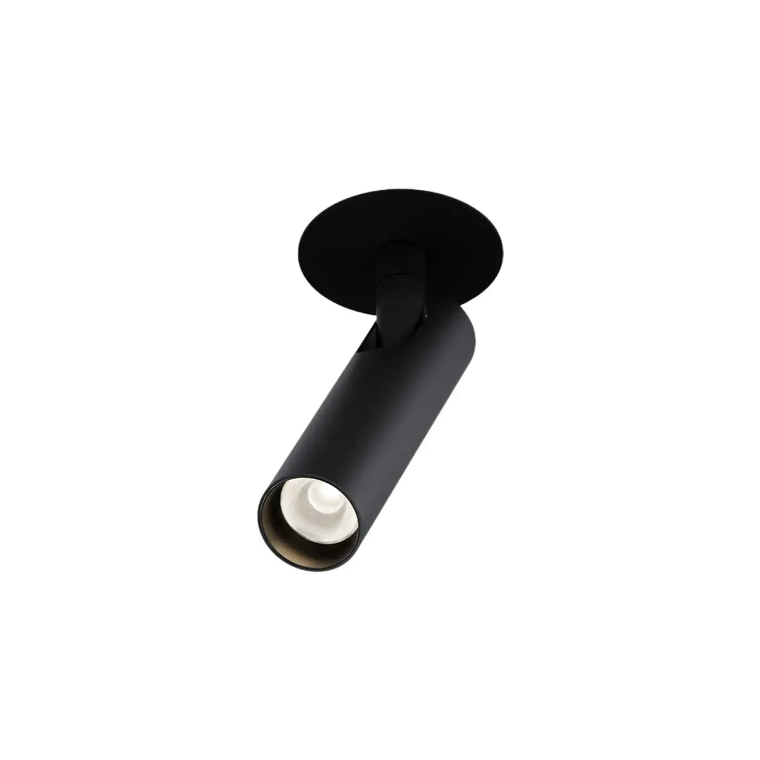 Spot semi-encastré focus noir mat avec corps cylindrique et led intégrée pour installation tube ultra-fin