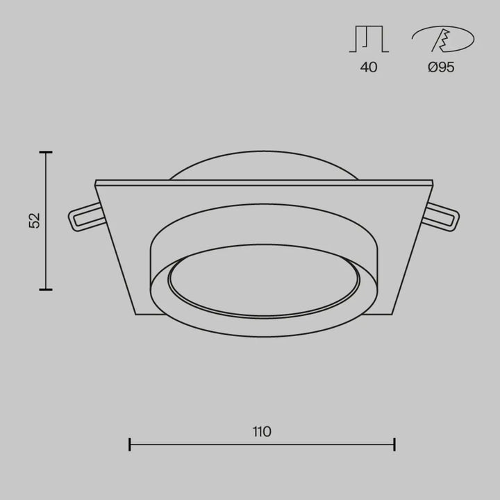 Spot semi-encastré cadre carré spot | hoop avec disque lumineux moderne et design minimaliste aux dimensions précises