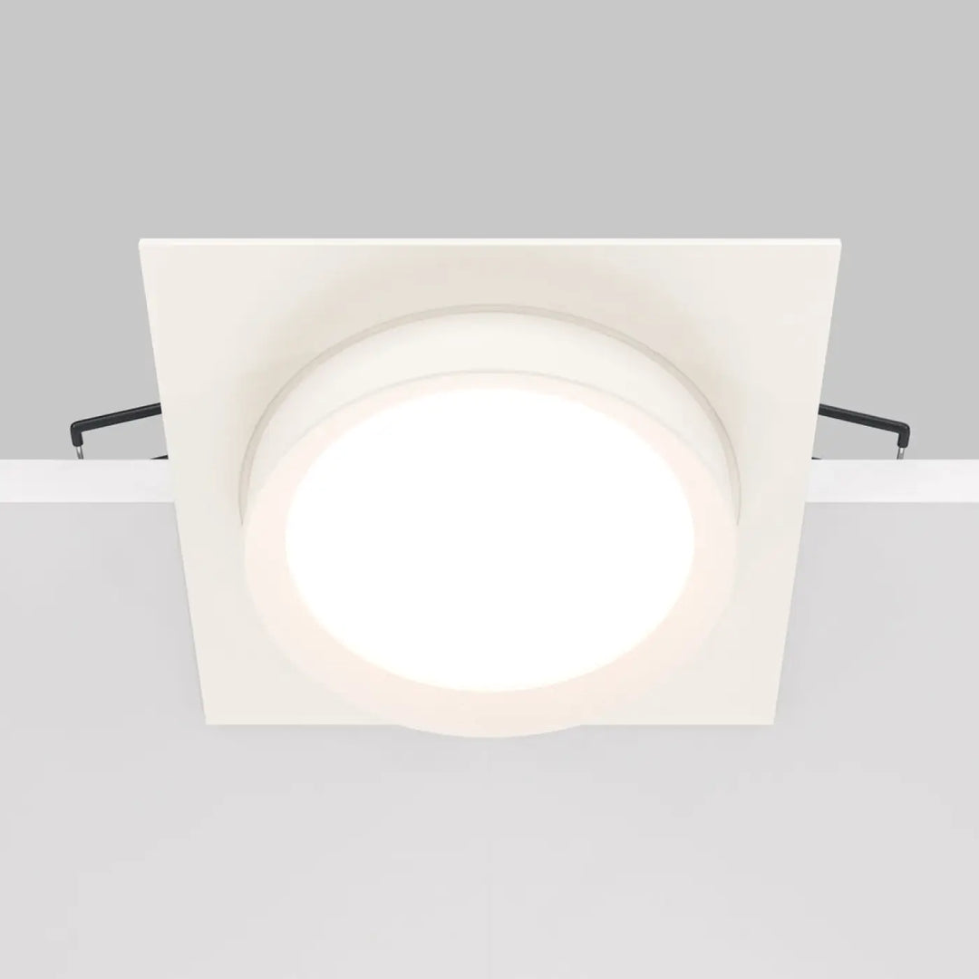 Spot semi-encastré cadre carré blanc avec disque lumineux en verre dépoli circulaire pour éclairage intérieur