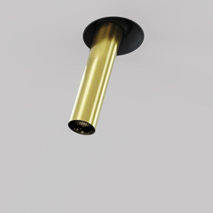 Spot focus t trimless tube fin orientable pendant light cylindrique en laiton avec base noire mate et intérieur perforé