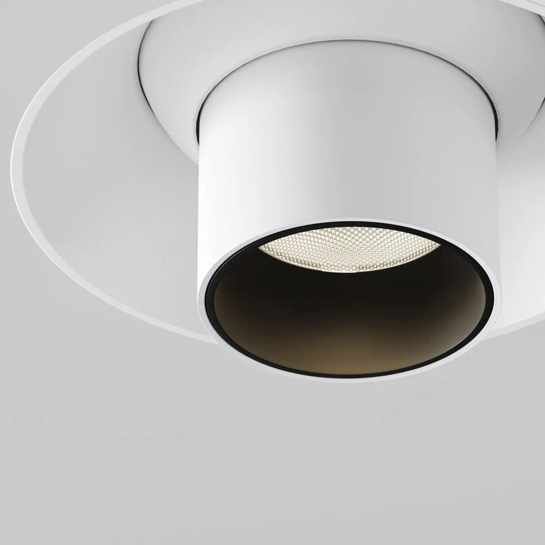 Spot focus t trimless plafond encastré blanc avec fin orientable noir et panneau led texturé tube fin orientable