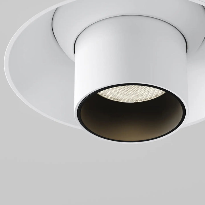 Spot focus t trimless plafond encastré blanc avec fin orientable noir et panneau led texturé tube fin orientable