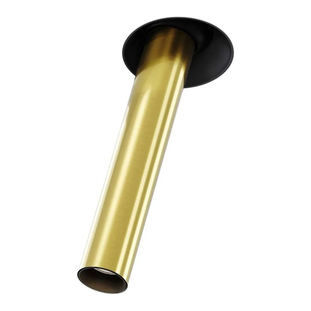 Spot focus t trimless tube fin orientable lumière plafond cylindrique en laiton brossé et base noire mate