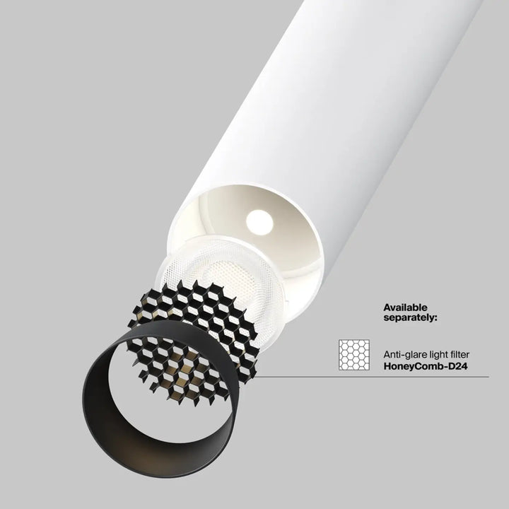 Spot | focus t trimless tube fin orientable led light fixture blanc avec filtre anti-éblouissement nid d’abeille noir