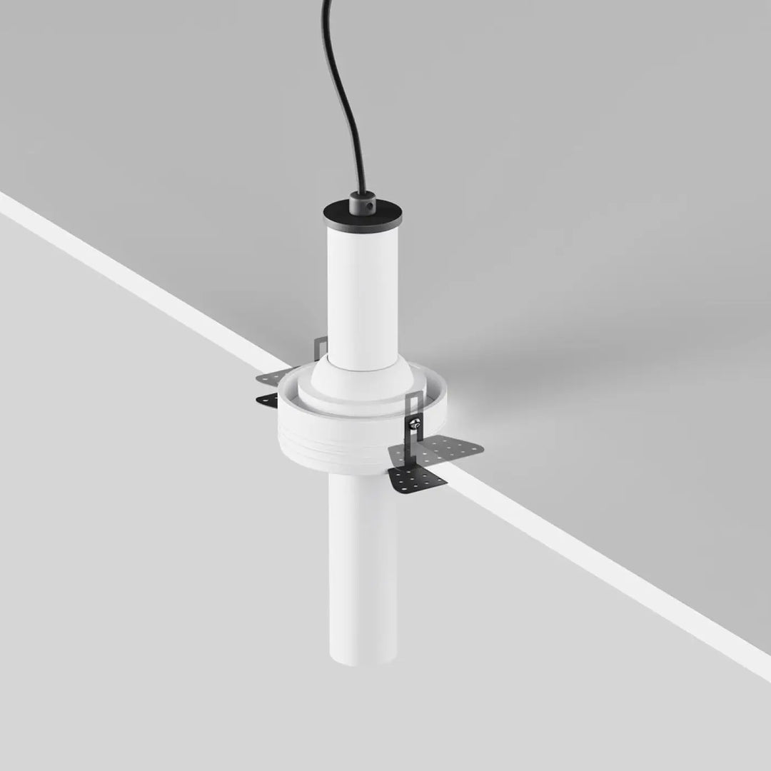 Spot focus t trimless blanc cylindre tube fin orientable avec support noir et cordon suspendu pour plafond
