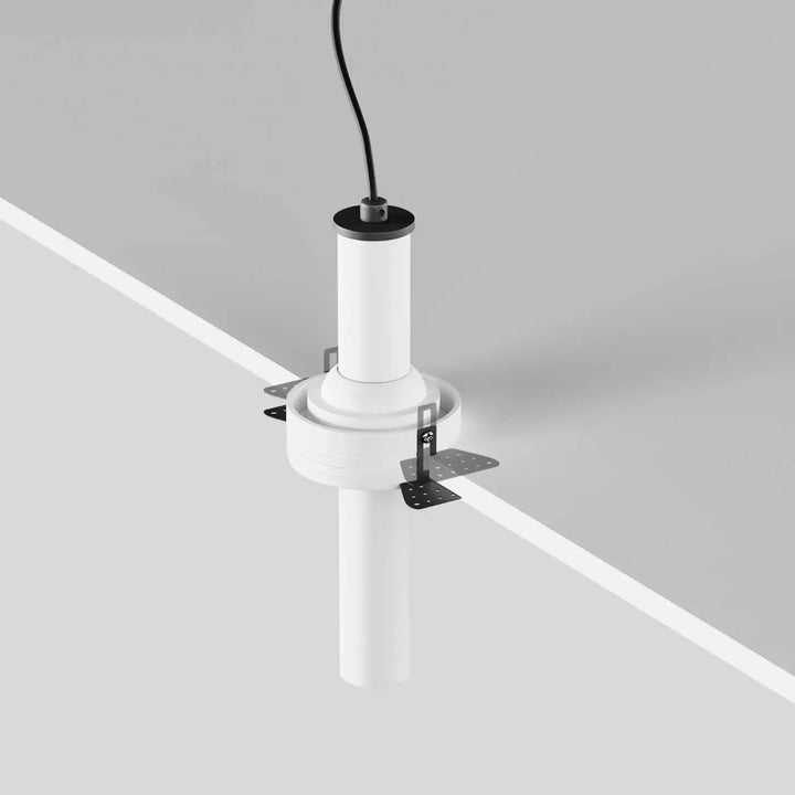 Spot focus t trimless tube fin orientable blanc cylindre plafond avec support noir et cordon suspendu