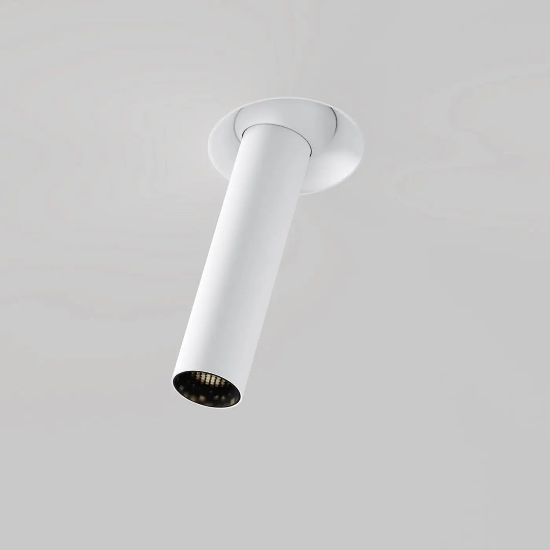 Spot focus t trimless blanc cylindrique encastré avec lentille interne noire et fin orientable tube fin