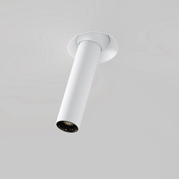 Spot focus t trimless blanc cylindre encastré avec lentille noire et finition mate tube fin orientable