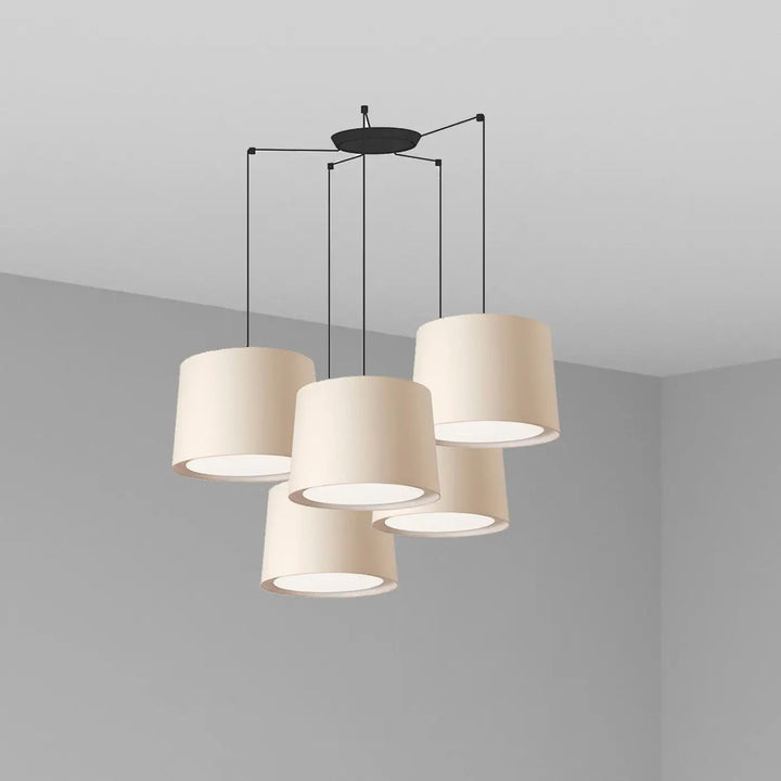 Suspension Conga 5 lumières abat-jour beige de Faro Barcelona