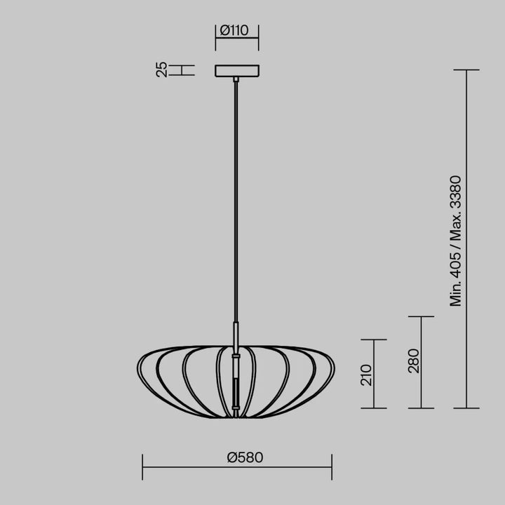 Suspension luminaire cambio en aluminium noir avec design ovale et anneaux concentriques au-dessus d’une table