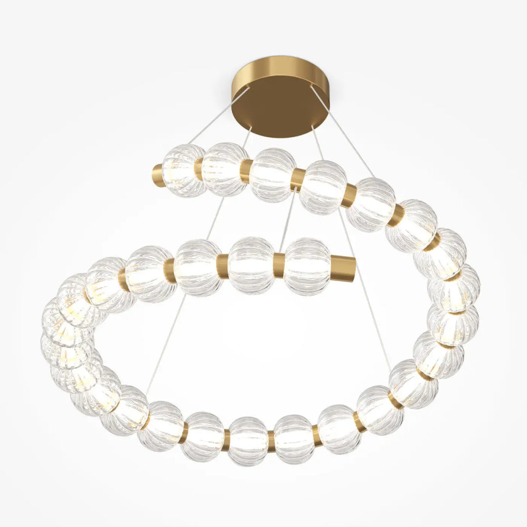 Suspension amulet avec métal doré et verre strié en orbes texturés pour éclairage moderne en spirale