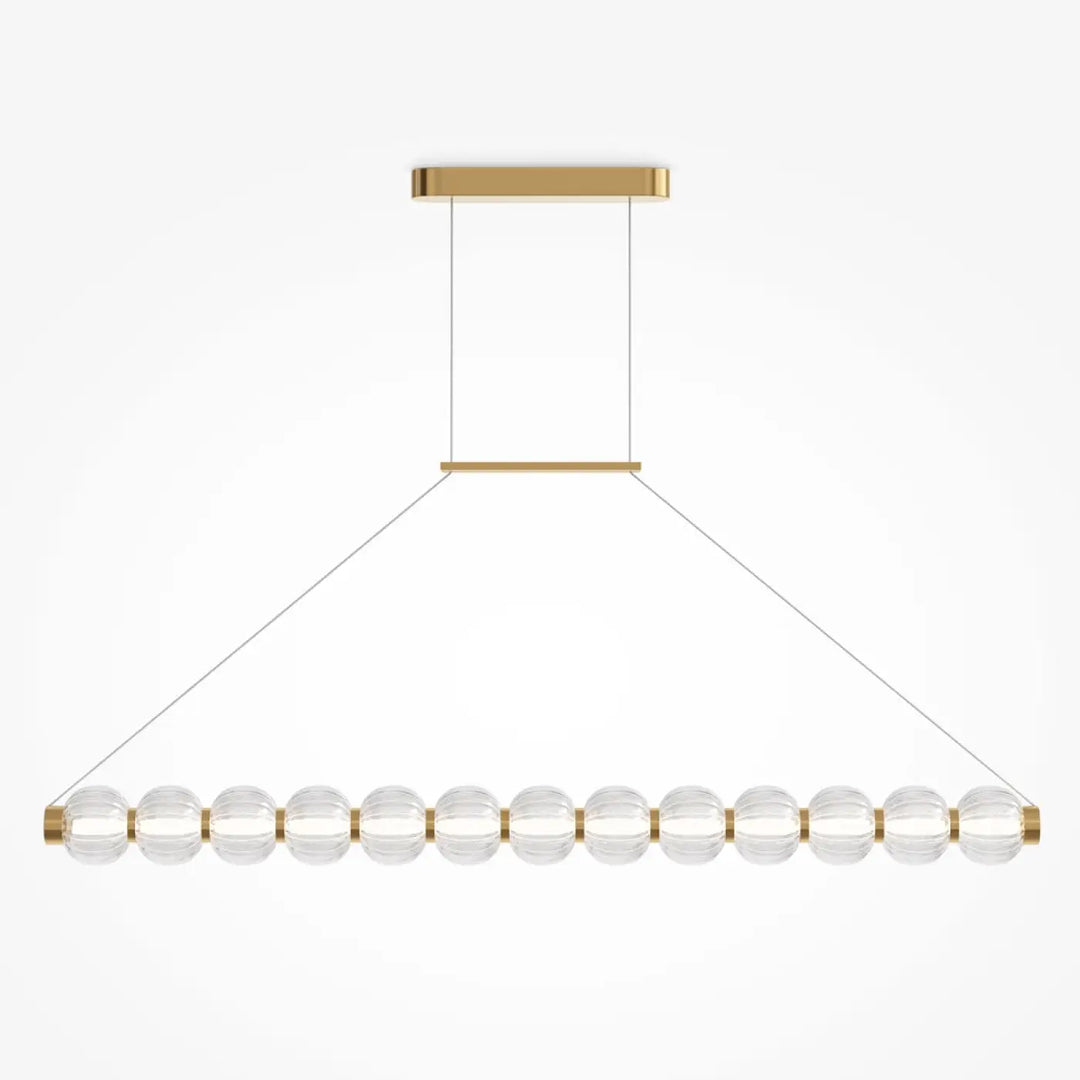 Suspension amulet linéaire avec cadre doré moderne et verre strié en orbes facettées pour salle à manger