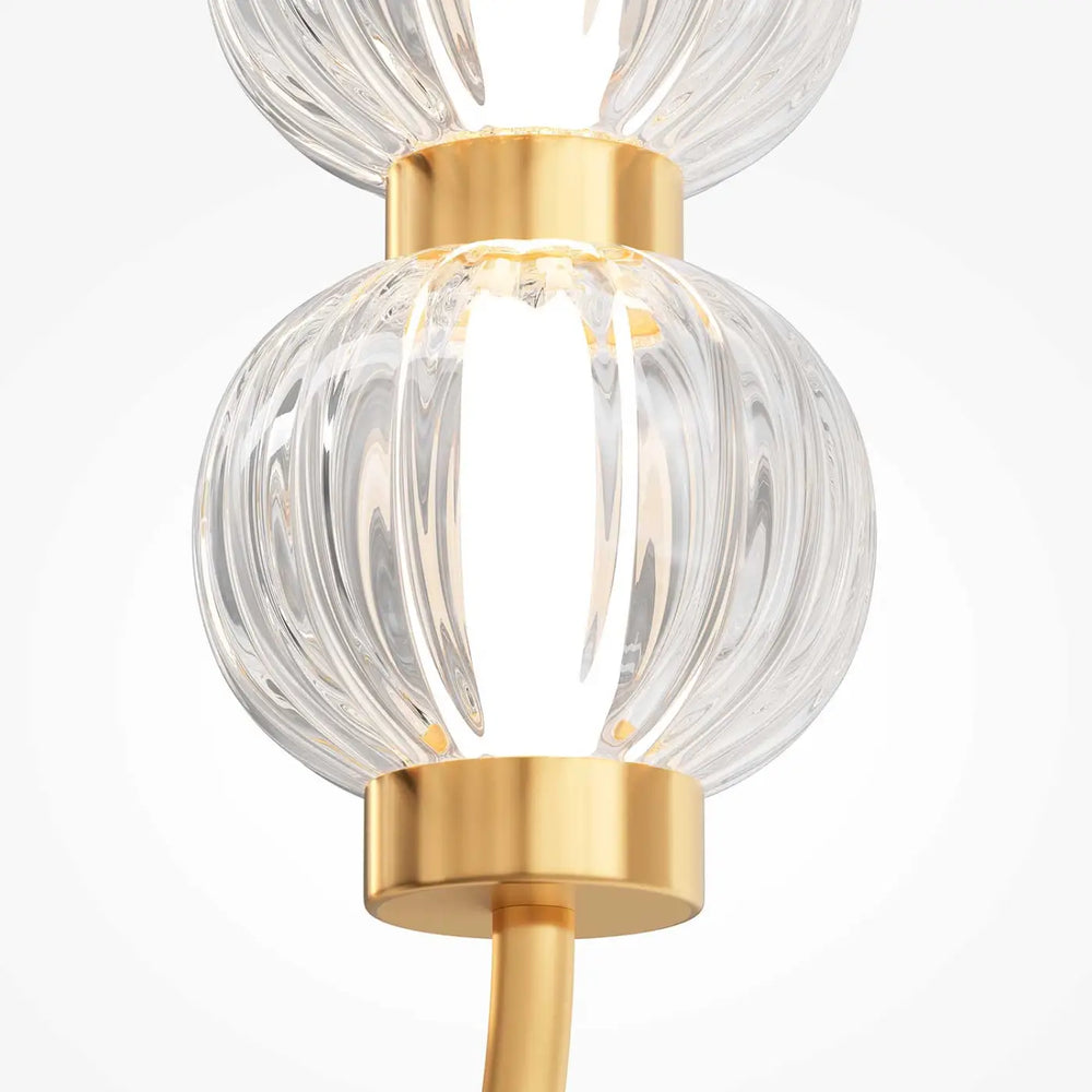 Suspension amulet ovale en verre strié clair avec cadre métallique doré poli pour éclairage intérieur élégant