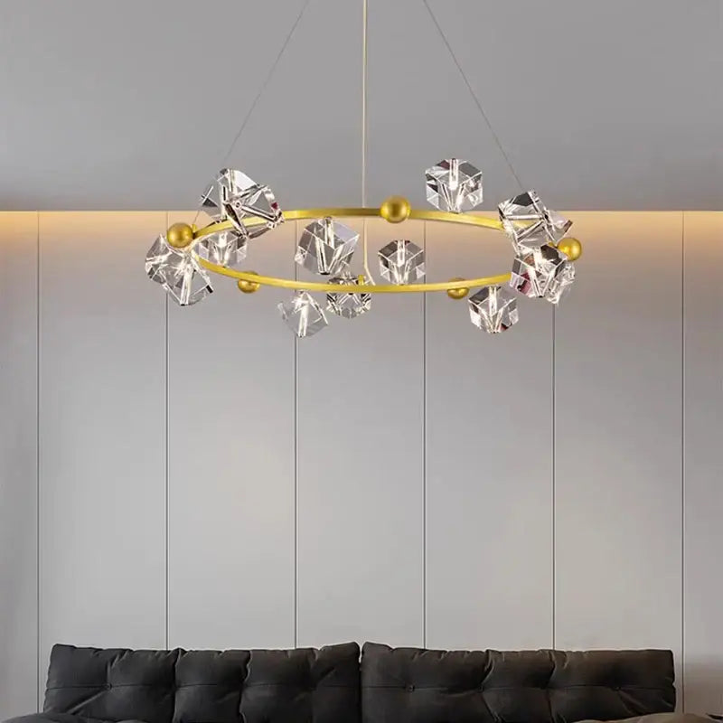 Suspension anneau cristal luxueux pour salon moderne