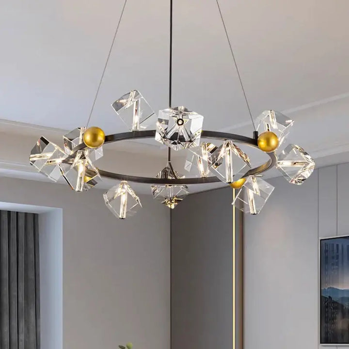 Suspension anneau cristal luxueux pour salon moderne
